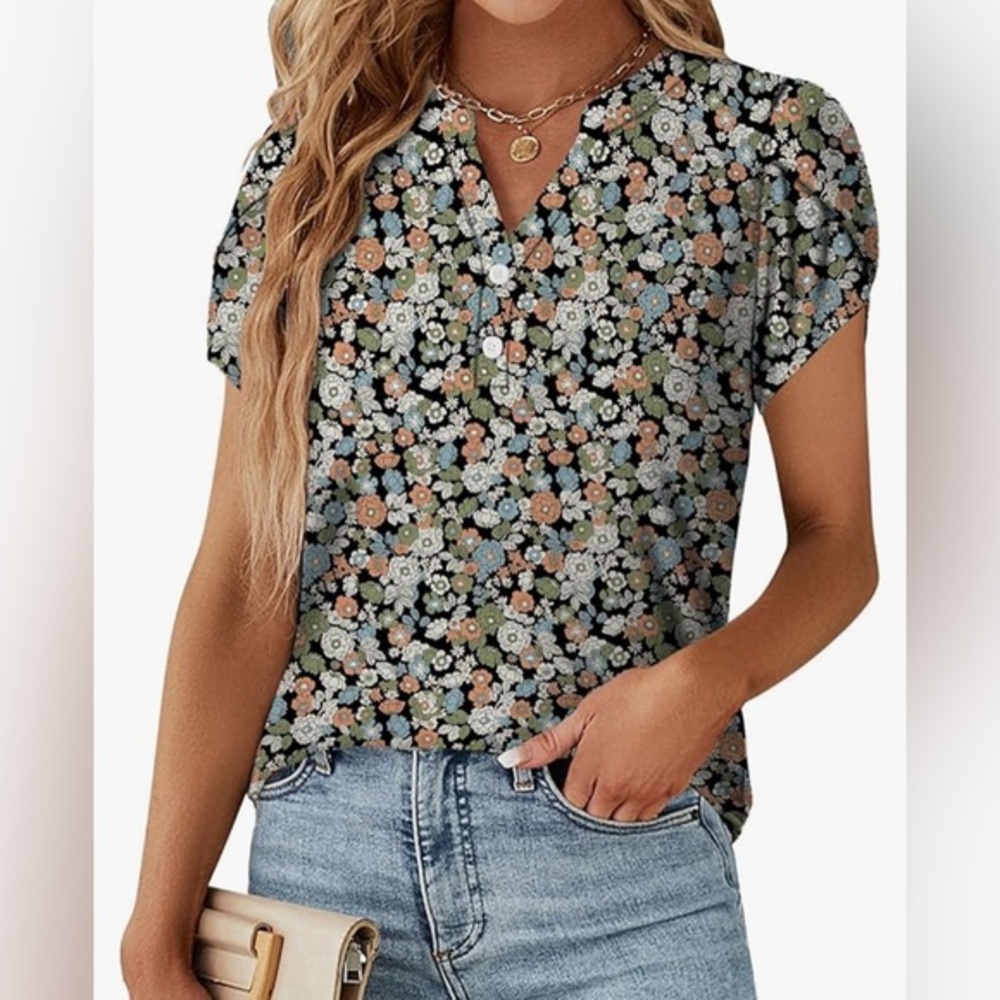 Floral Print Short Sleeve Blouse